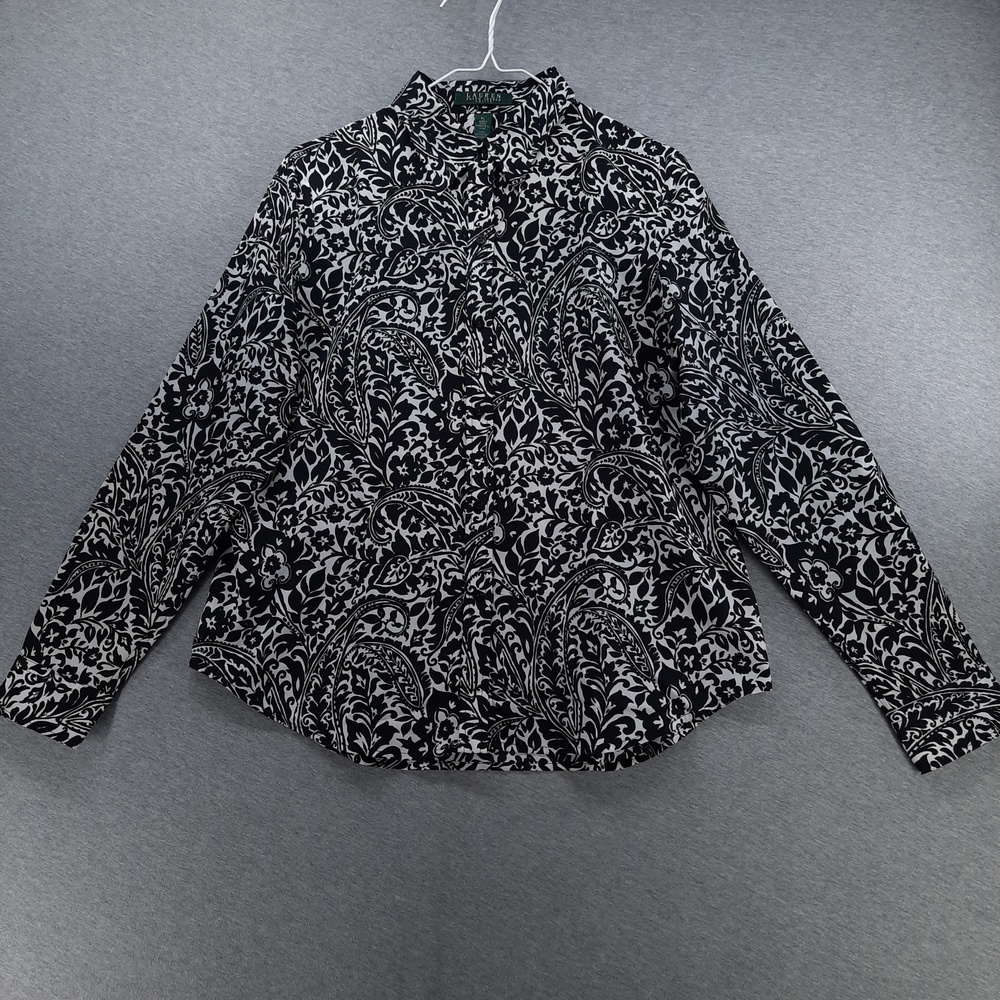 Lauren Ralph Lauren Shirt Womens PL Petite Black Floral Long Sleeve Button Front